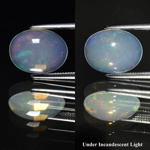 π 1.95ct Oval Cabochon Natural White Welo Opal - Rainbow Flash, Ethiopia Gem - Picture 1 of 6