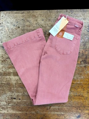 NUEVO Pantalones de mezclilla para mujer Risen tiro alto pierna ancha flor de melocotón talla 5/27 nuevos con etiquetas Foto 1 de 4