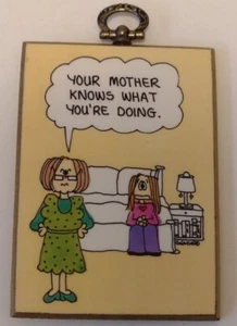 Vintage CATHY Cartoon Wall Plaque 1983 Desktop Sign "Your Mother Knows..." - Picture 1 of 5