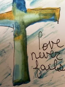 ACEO watercolor art by PJ, art card 2.5 x 3.5:love never fails - Picture 1 of 2