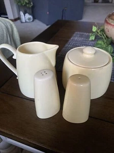 Martha Stewart E. Pastel Yellow Ceramic Sugar Bowl W/ Lid & Creamer  salt/pepper - Picture 1 of 9