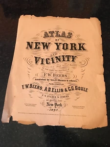 1867 Atlaskarte von New York und Nachbarschaft Biere, Ellis, Seele mit Atlasabdeckung - Bild 1 von 8