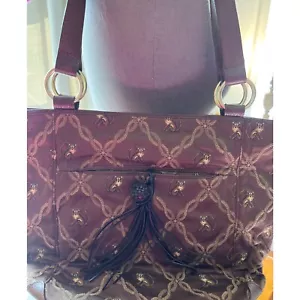 Bolso de mano vintage Tommy Bahama marrón satén/cuero mono tema inusual - Imagen 1 de 12