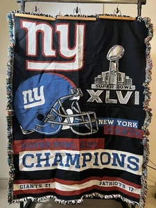 Manta New York Giants Super Bowl XLVI coleccionable NFL vintage con flecos - Imagen 1 de 5