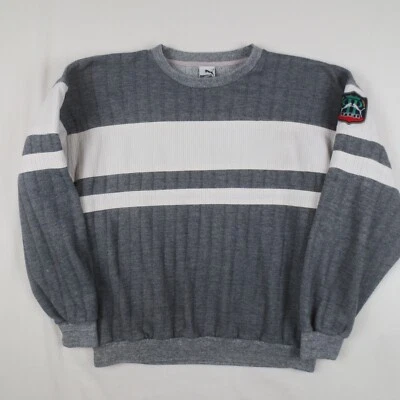 Sudadera Puma Vintage Años 80 Para Hombre Grande Gris Bloque de Color Rayas Cuello Redondo Pullover Foto 1 de 4