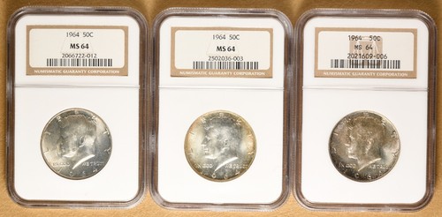 1964 P Kennedy Silver Half Dollars Ngc Ms64 - 3 Coins