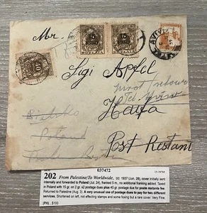 Cover From Palestine Forwarded To Poland Returned Palestine Rare Use Of Postage - Picture 1 of 5