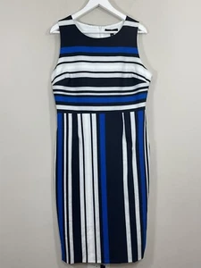 Suzanne Betro Damen Etuikleid weiß/blau gestreift gefüttert Größe L Neu - Bild 1 von 7