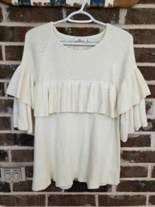 Maglione pullover donna Vineyard Vines avorio a costine scollo a scoop volant L - Foto 1 di 6