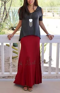 New PLUS SIZE Womens RUCHED WAIST BURGUNDY BOHO MINIMALIST LONG MAXI SKIRT 1X 2X - Picture 1 of 4