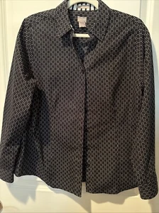 Chico's No-Iron Blouse Black/White Long Slv Button-up Cotton Shirt Size 1 (8-10) - Picture 1 of 4