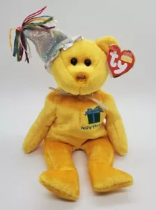 Ty Beanie Baby Birthday Bear November 2002 With Birthday Hat NEW - Picture 1 of 10