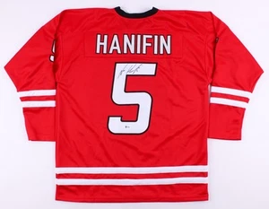 Noah Hanifin Signed Hurricanes Jersey (Beckett) 5th Overall Pick 2015 NHL Draft - Picture 1 of 5