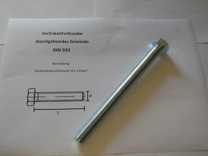10 x SECHSKANTSCHRAUBEN  -VERZINKT-  M 16 x 180  8.8  -DIN 933- - Bild 1 von 2