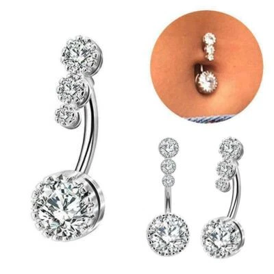Belly Bars Navel Rings Triple Crystal Gem Body Piercing Jewellery Button D2P3 - Image 1 of 4
