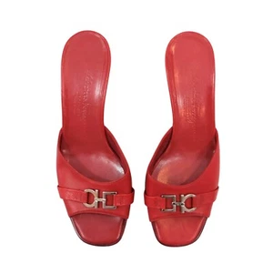 Salvatore Ferragamo Red Leather Heeled Sandals Size 7.5 - Picture 1 of 6
