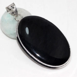 925 Silver Plated-Black Onyx Ethnic Gemstone Handmade Pendant Jewelry 2.3" GW - Picture 1 of 3
