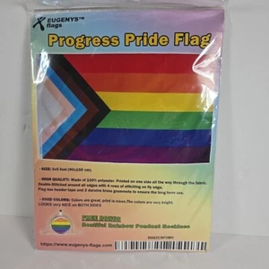 Progress Rainbow Pride Premium Polyester Flag 3'x5' Banner With Necklace - Picture 1 of 5