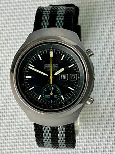 Reloj cronógrafo automático SEIKO 6139-7101 vintage para hombre HELMELT esfera negra - Imagen 1 de 9