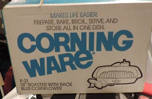 New Old Stock Corning Ware P – 21 BLUE CORNFLOWER 13 inch Roaster with Rack - Picture 1 of 3