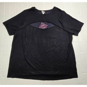 Ava & Viv Black Ribbed Cutout Top 4X - Picture 1 of 2