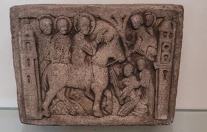Romanisches Steinrelief Christi Einzug in Jerusalem Esel Apostel zwei Türme - Bild 1 von 15