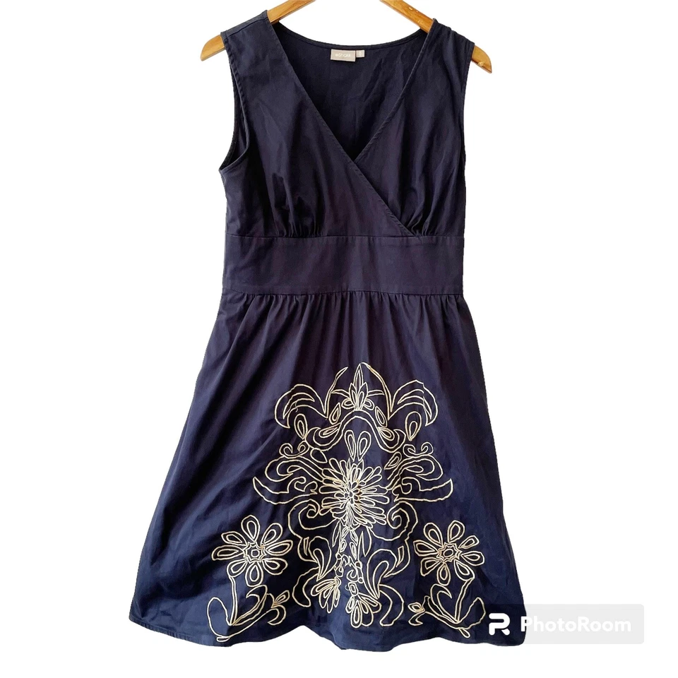 EShakti темно-синий цветочный вышитый трапециевидный vneck платье размер 10 M - Изображение 1 из 4
