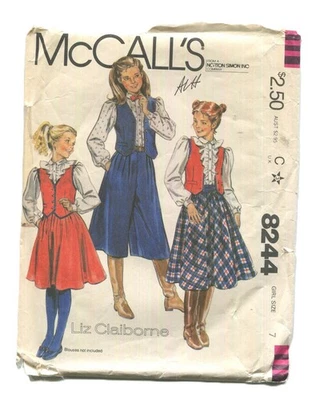 McCall's 8244 Girl's Vest, Skirt & Culottes SZ 7 UNCUT 1982 - Image 1 of 3