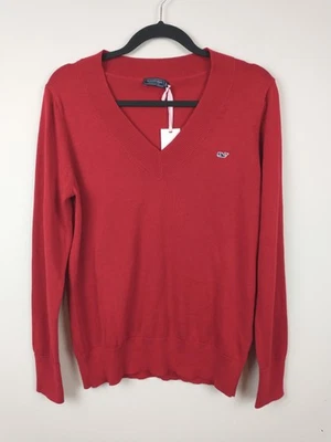 Suéter para mujer Vineyard Vines mediano rojo Heritage cuello en V logotipo de ballena algodón Foto 1 de 4