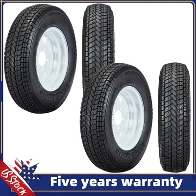 4pack ST175/80D13 Trailer Tire On Rim 13" White Spoke Wheel 5 Lug On 4.5" Bolt — 第 1/4 张图片