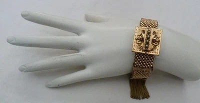ANTIQUE VINTAGE VICTORIAN GOLD FILLED SEED PEARLS SLIDE MESH ADJUSTABLE BRACELET - Image 1 of 4