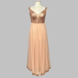 Ever Pretty Women Dress L 8 Rose Gold Sequin Sheer Chiffon Long Wedding Prom - Picture 1 of 15