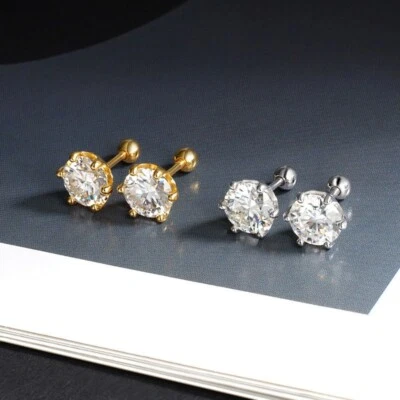3.5-8mm D VVS1 Round Moissanite Stud Earrings Screw Back 925 Sterling Silver GRA - Image 1 of 4