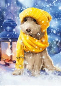 Kunstkarte Lustige PUPPY Winterhund * Hund Welpe postcard - Picture 1 of 1