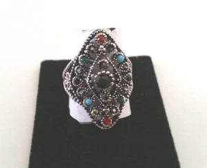 SILVER PLATED MULTI-COLOR PATTERN CRYSTAL FEMALE RING SIZE 8 - Picture 1 of 1
