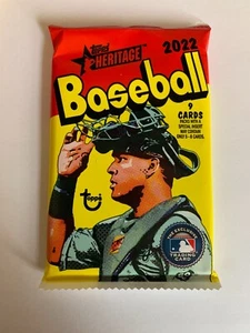 MLB BASEBALL 2022 Topps Heritage-NUEVO/SELLADO-paquete de 9 tarjetas-inserto, reliquias, coches?? - Imagen 1 de 5