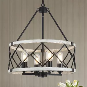 4-light Farmhouse Chandelier for Dining Room 17.7 inch Rustic Drum Chandelier... - Picture 1 of 8