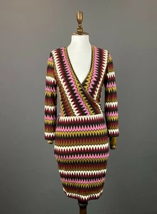 Ana Alcazar Multicolor Geometric V-Neck Long Sleeve Bodycon Midi Dress Size 38 - Picture 1 of 8
