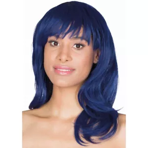 DUNKEL BLAUE DAMEN LANGHAAR PERÜCKE # Karneval Fasching Kostüm Party Violett - Bild 1 von 2