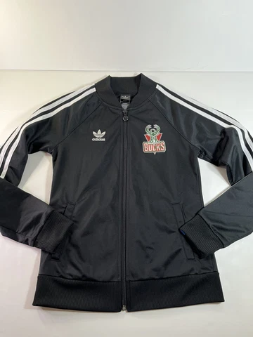 Adidas Originals Milwaukee Bucks Track Jacket Black Womens Sz SML Pockets EUC! Cover