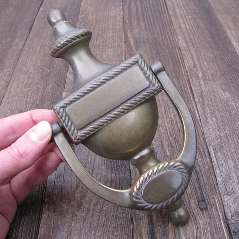 Vintage Brass Urn Door Knocker with Rope Decoration Cover