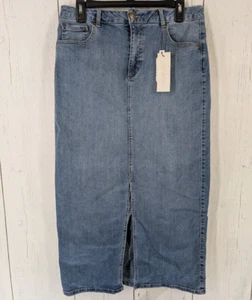 NWT Rachel Zoe Repreve Women Hi-Rise Stretch Slit Maxi Denim Skirt Size 8 Blue - Picture 1 of 8