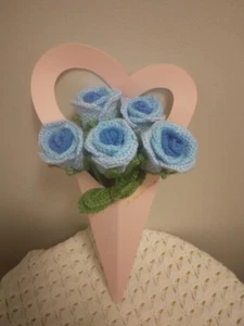 Crochet Flower bouquet,Crochet Blue Rose Bouquet, Birthday Gift, 6 Crochet Rose - Picture 1 of 3