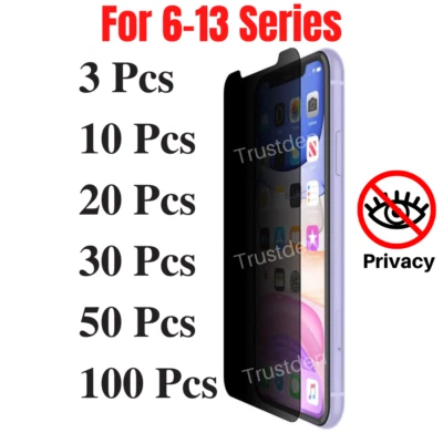 For iPhone 13 12 11 XS XR X 8 7 6 SE Tempered Glass Privacy Screen Protector Lot - Image 1 of 4
