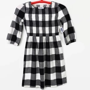 Old Navy Black White Plaid Flannel Smocked Long Sleeve Dress Girls XL 14 16 - Picture 1 of 9