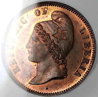 1868 NGC PF 63 RB Liberia 1 Cent Rare Proof Pattern Copper Coin (25050901C) - Image 1 of 4