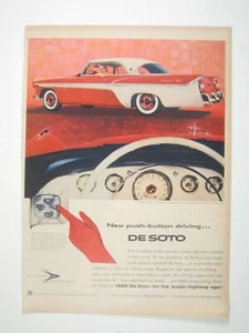 1956 Vintage DeSoto Push Button Driving Print Ad MOD Luxury Car AD - Picture 1 of 2