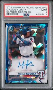 2021 Bowman Sapphire Chrome Prospects Auto #BSPA-MAC Maximo Acosta Rangers PSA 9