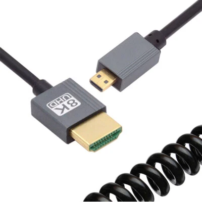 Micro HDMI 2.1 Male Type-D to HDMI Male UHD 8K 60hz Stretch Coiled Cable Monitor - Image 1 of 4