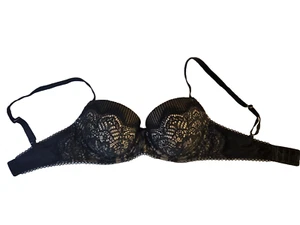 Victorias Secret 32DD PushUp Underwire Bra RN54867 Black & Nude Design Lace Sexy - Picture 1 of 4